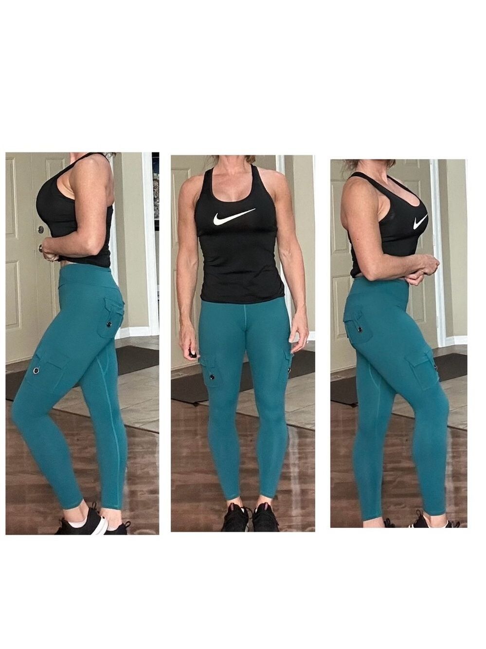 Women's Mitaogirl Teal Aquamarine Cargo Leggings Size S high rise pockets